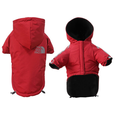 The dog face red jacket for dogs